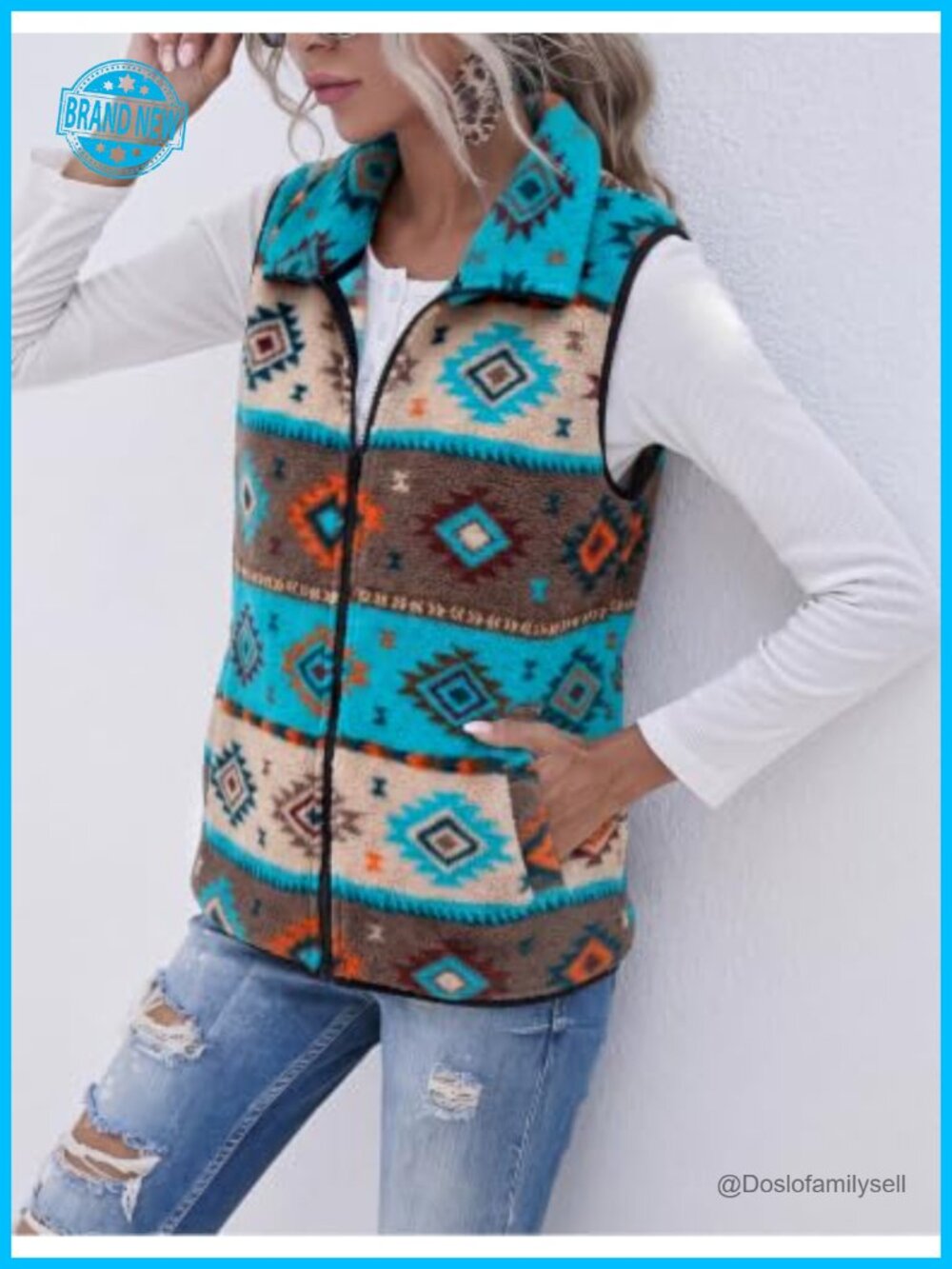 Fleece Vest Zip Up Stand Collar Western Sleeveless Jacket - Picture 5 of 6